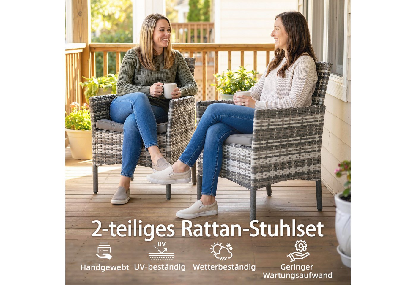 Outsunny Gartenstuhl mit 2 Sessel, Abnehmbaren Kissen, Stahlrahmen (Gartenmöbel, 2 St), für Garten Balkon Terrasse Grau – Bild 4 von 5