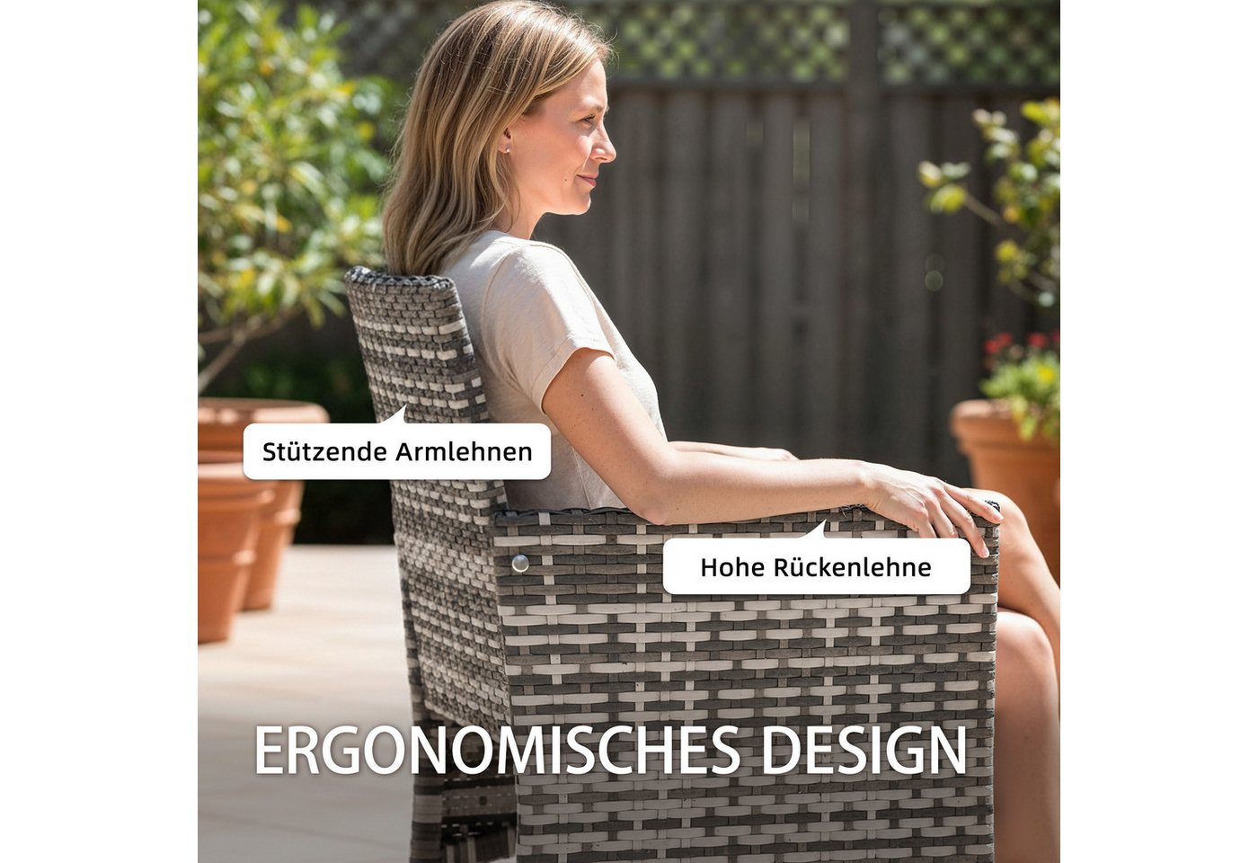 Outsunny Gartenstuhl mit 2 Sessel, Abnehmbaren Kissen, Stahlrahmen (Gartenmöbel, 2 St), für Garten Balkon Terrasse Grau – Bild 5 von 5