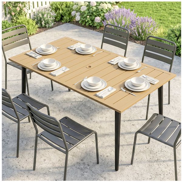 Outsunny Gartentisch Balkontisch aus Stahl, Balkontisch mit Schirmloch, Campingtisch (Campingtisch aus Stahl, 1-St., Balkontisch), für Garten, Balkon, Braun