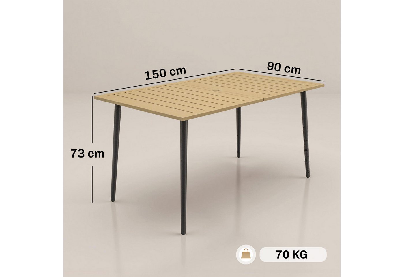 Outsunny Gartentisch Balkontisch aus Stahl, Balkontisch mit Schirmloch, Campingtisch (Campingtisch aus Stahl, 1-St., Balkontisch), für Garten, Balkon, Braun – Bild 3 von 5