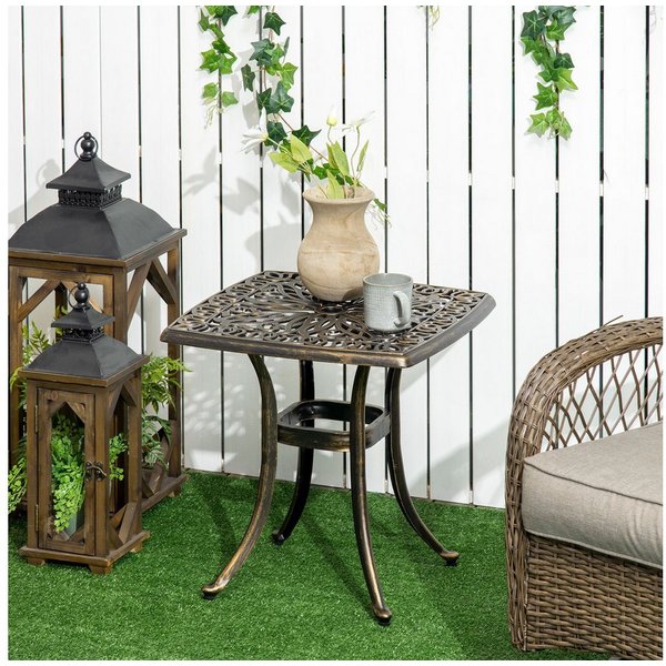 Outsunny Gartentisch Kaffeetisch mit Schirmloch und Aluminiumrahmen, für Garten, Balkon (Terrassentisch, 1-St., Beistelltisch), Bronze, 54 x 54 x 52,5 cm