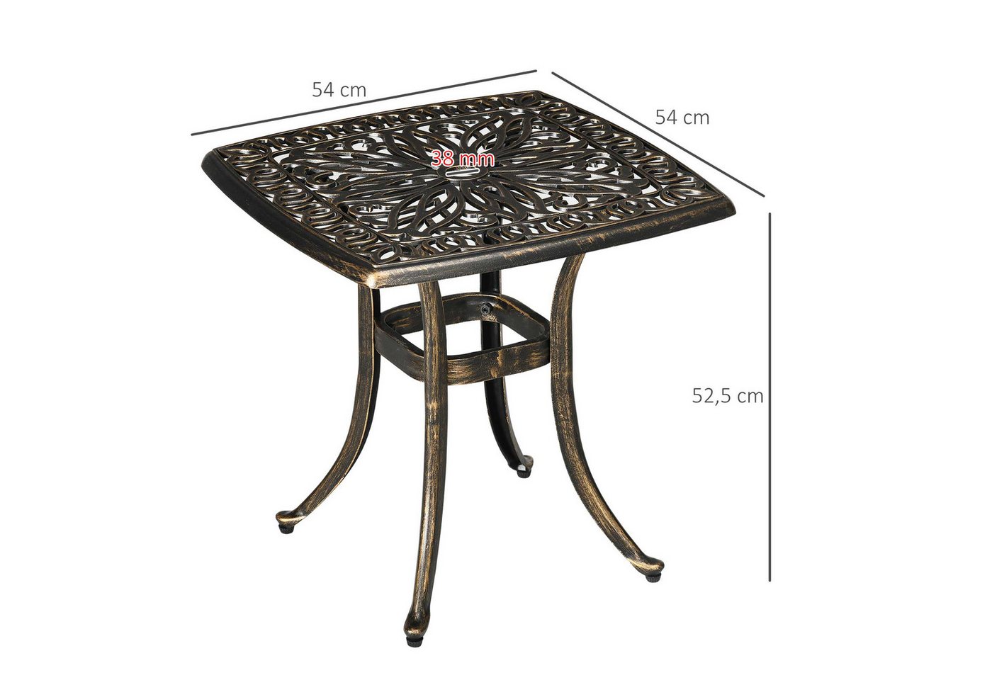 Outsunny Gartentisch Kaffeetisch mit Schirmloch und Aluminiumrahmen, für Garten, Balkon (Terrassentisch, 1-St., Beistelltisch), Bronze, 54 x 54 x 52,5 cm – Bild 3 von 5