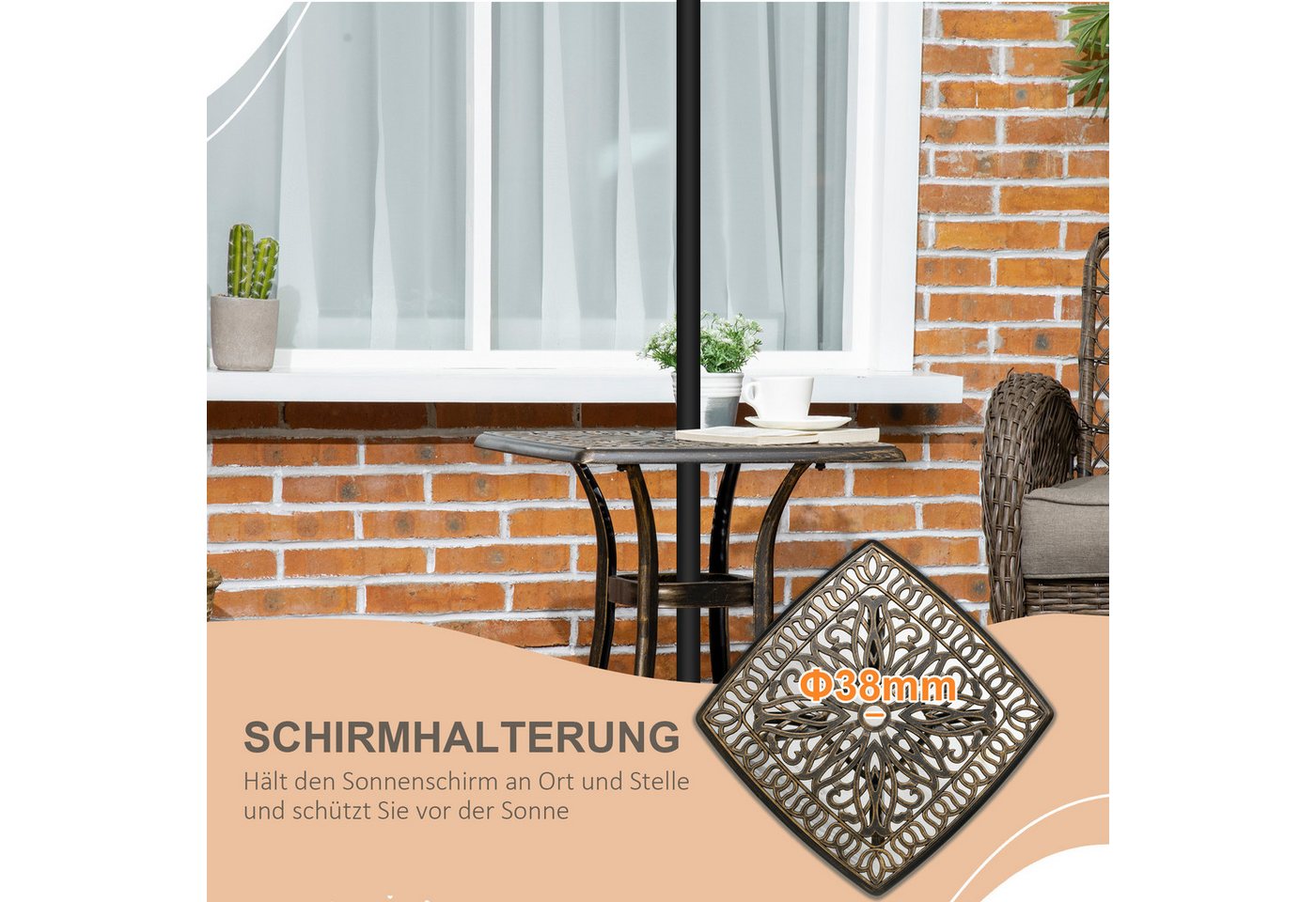 Outsunny Gartentisch Kaffeetisch mit Schirmloch und Aluminiumrahmen, für Garten, Balkon (Terrassentisch, 1-St., Beistelltisch), Bronze, 54 x 54 x 52,5 cm – Bild 5 von 5