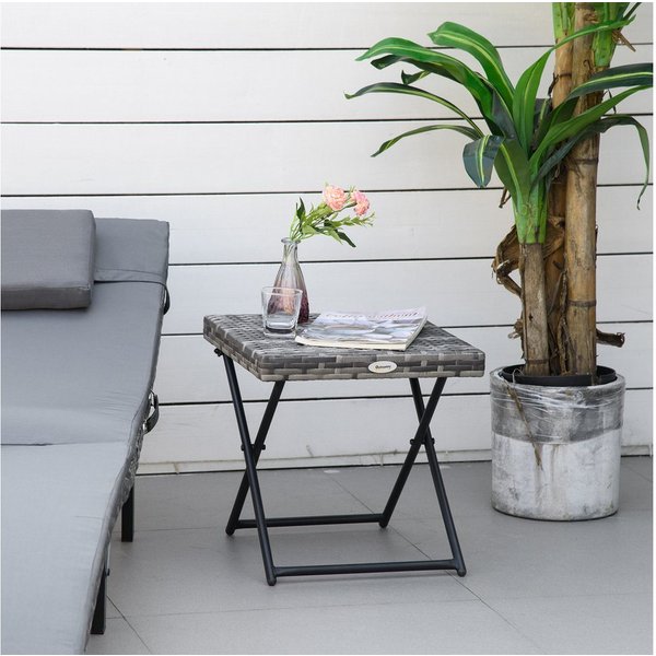 Outsunny Gartentisch klappbar Kaffeetisch aus Polyrattan Terrasse 40x40x40cm (Couchtisch, 1-St., Beistelltisch), für Garten, Balkon, Grau