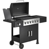 Outsunny Gasgrill 17,8 KW 6+1 Brenner BBQ Grillwagen aus Edelstahl inkl Rolle Seitenbrenner Thermometer Emaille-Grillrost Warmhalterost Seitentisch Unterschrank