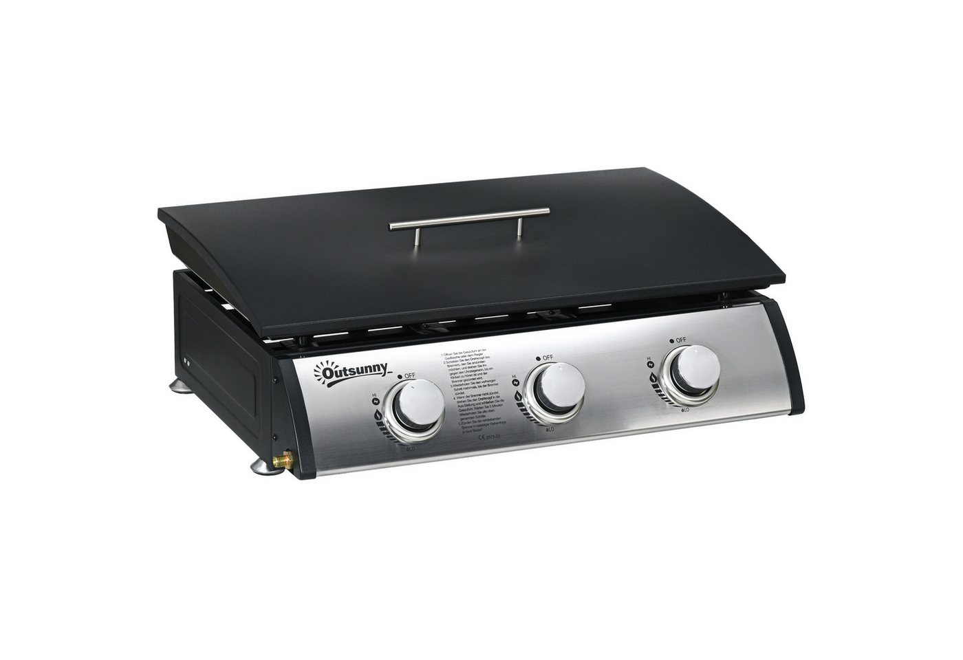 Outsunny Gasgrill mit Deckel, 3 Brennern, Fettauffangschale, antihaft-Platte, Tischgasgrill, Tischgrill, für Garten, Balkon, Schwarz – Bild 2 von 5