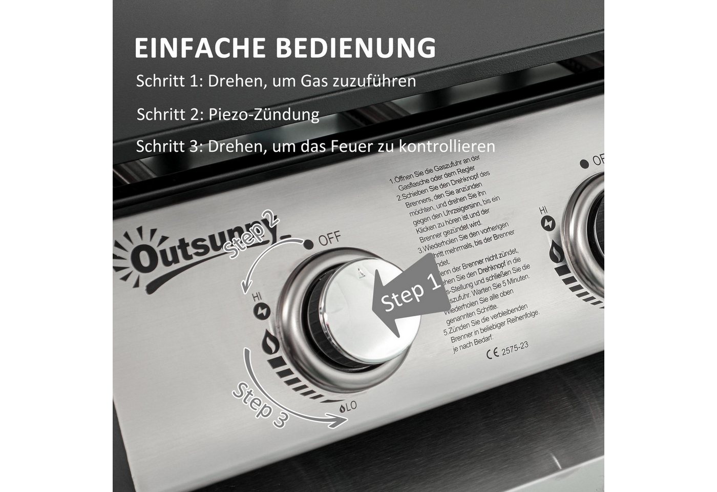 Outsunny Gasgrill mit Deckel, 3 Brennern, Fettauffangschale, antihaft-Platte, Tischgasgrill, Tischgrill, für Garten, Balkon, Schwarz – Bild 5 von 5