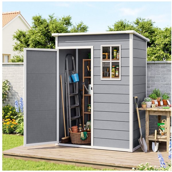 Outsunny Gerätehaus 1,14m² Gartenhaus mit Pultdach Boden wetterfest Kunststoff, BxT: 151x92 cm, (Geräteschuppen, 1 St., Gartenhaus), Werkzeugschuppen, verschlie