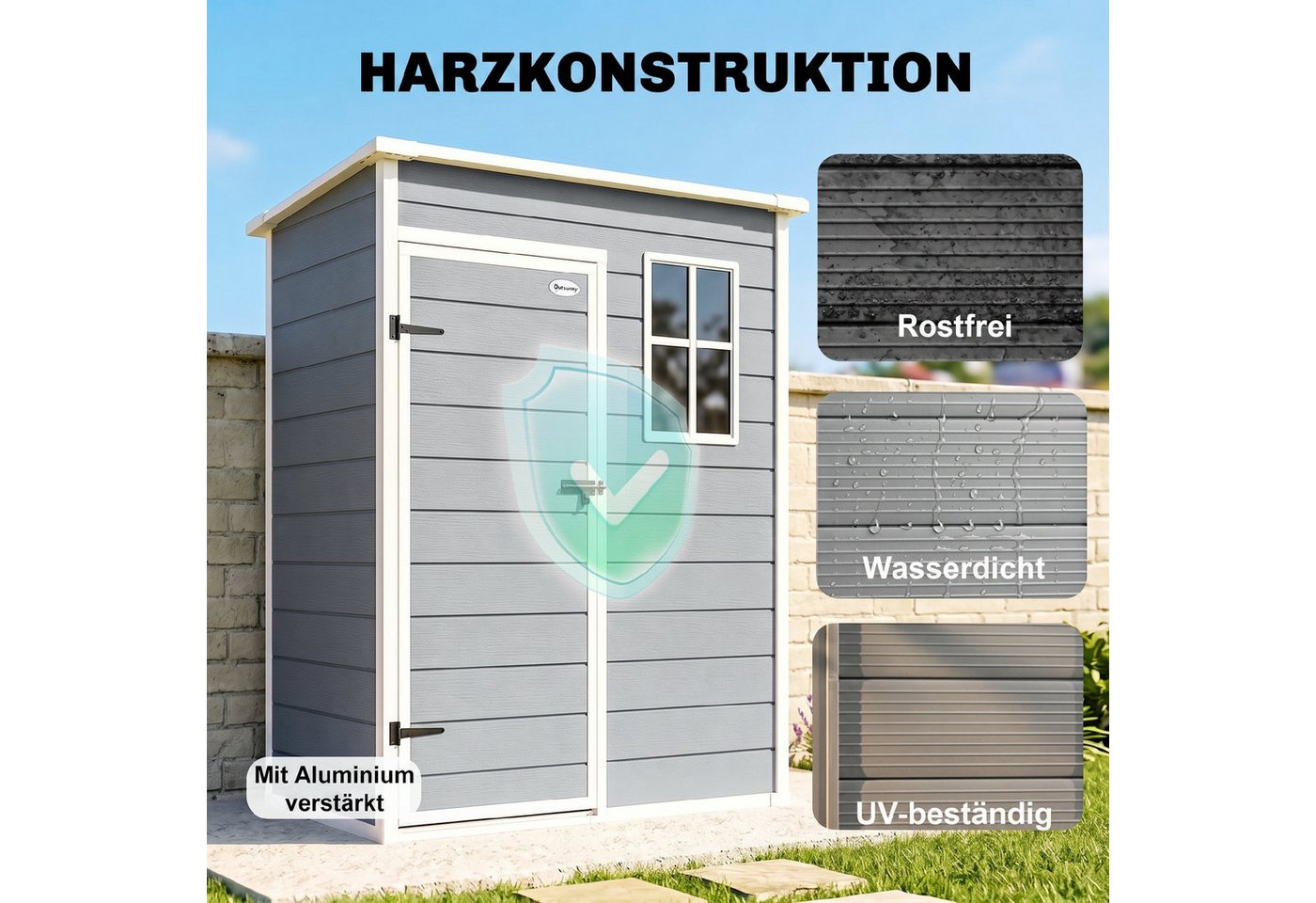 Outsunny Gerätehaus 1,14m² Gartenhaus mit Pultdach Boden wetterfest Kunststoff, BxT: 151x92 cm, (Geräteschuppen, 1 St., Gartenhaus), Werkzeugschuppen, verschlie – Bild 4 von 5