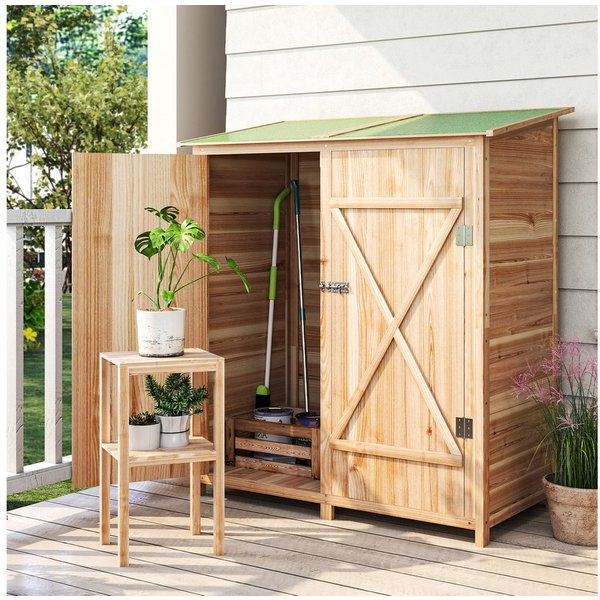 Outsunny Gerätehaus Gartenschrank Geräteschuppen mit 2 Tür mit Asphaltdach, BxT: 140x75 cm, (Geräteschuppen, 1 St., Gartenschrank aus Holz), für Garten, Terrass