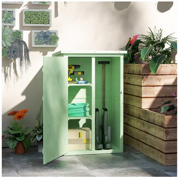 Outsunny Gerätehaus Gartenschrank Holz, Geräteschuppen wetterfest, BxT: 75x56 cm, (Gartenschrank, 1 St., Geräteschuppen), für Garten Terrasse Grün