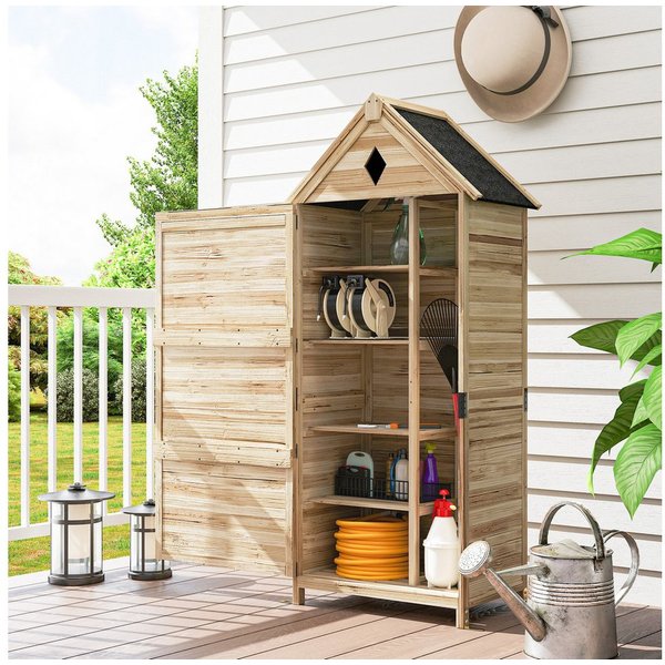 Outsunny Gerätehaus Gartenschrank Holz, wasserdicht Geräteschuppen, BxT: 80x49 cm, (Gartenschuppen, 1 St., Lagerschuppen), 80 x 49 x 170 cm, für Garten, Terrass