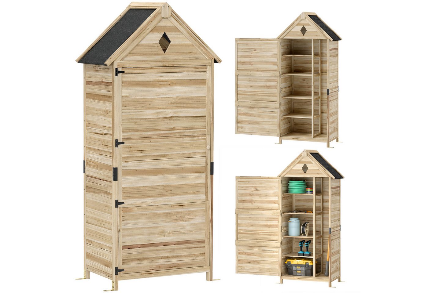 Outsunny Gerätehaus Gartenschrank Holz, wasserdicht Geräteschuppen, BxT: 80x49 cm, (Gartenschuppen, 1 St., Lagerschuppen), 80 x 49 x 170 cm, für Garten, Terrass – Bild 2 von 5