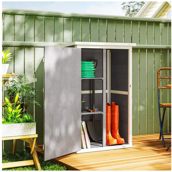 Outsunny Gerätehaus Gartenschrank Holz, Geräteschuppen wetterfest, BxT: 75x56 cm, (Gartenschrank, 1 St., Geräteschrank), für Garten, Naturholz, Schwarz+Grau+Wei