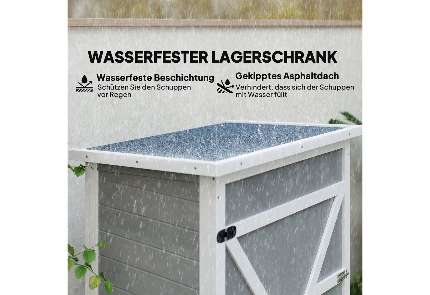 Outsunny Gerätehaus Gartenschrank Holz, Geräteschuppen wetterfest, BxT: 75x56 cm, (Gartenschrank, 1 St., Geräteschrank), für Garten, Naturholz, Schwarz+Grau+Wei – Bild 5 von 5