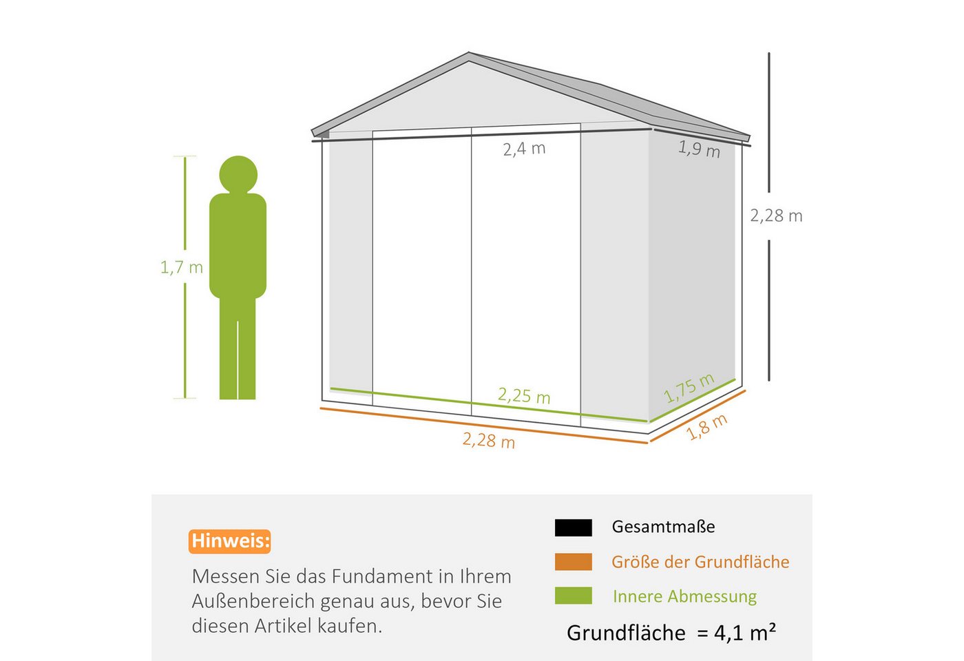 Outsunny Gerätehaus Geräteschuppen mit Satteldach, Abschließbar Tür, Gartenhaus, BxT: 240x190 cm, (Gartenhaus, 1 St., Geräteschuppen), aus Kunststoff, für Hinte – Bild 3 von 5
