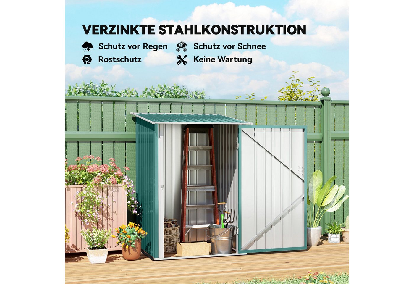 Outsunny Gerätehaus Metall 0,92 m² Geräteschuppen mit Pultdach Abschließbarer Tür, BxT: 100x103 cm, (Metall Geräteschuppen, 1 St., Gartenhaus 0,92 m), für Hinte – Bild 4 von 5