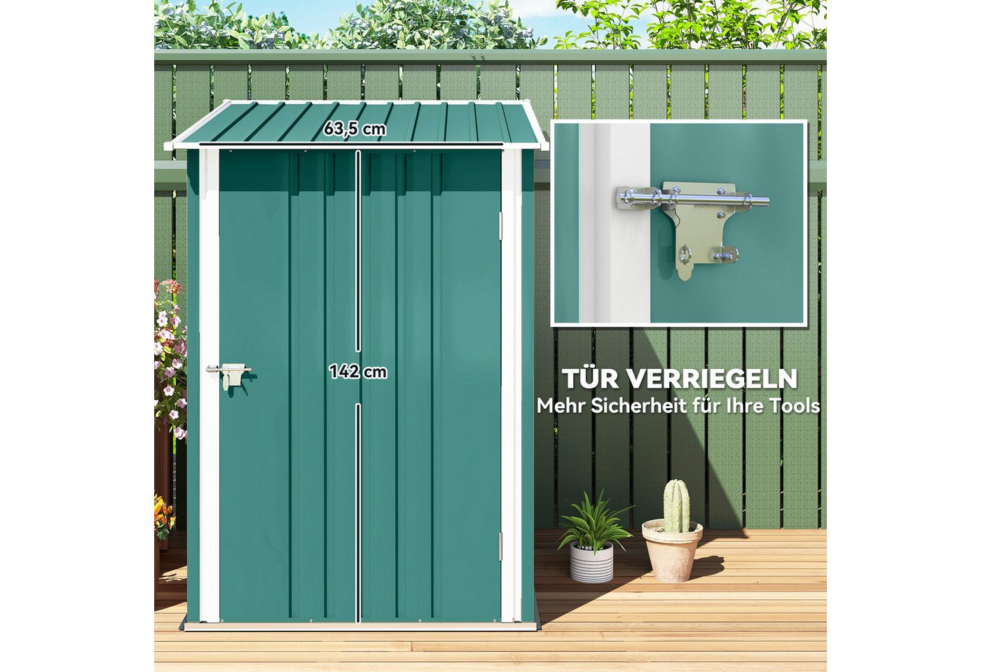 Outsunny Gerätehaus Metall 0,92 m² Geräteschuppen mit Pultdach Abschließbarer Tür, BxT: 100x103 cm, (Metall Geräteschuppen, 1 St., Gartenhaus 0,92 m), für Hinte – Bild 5 von 5