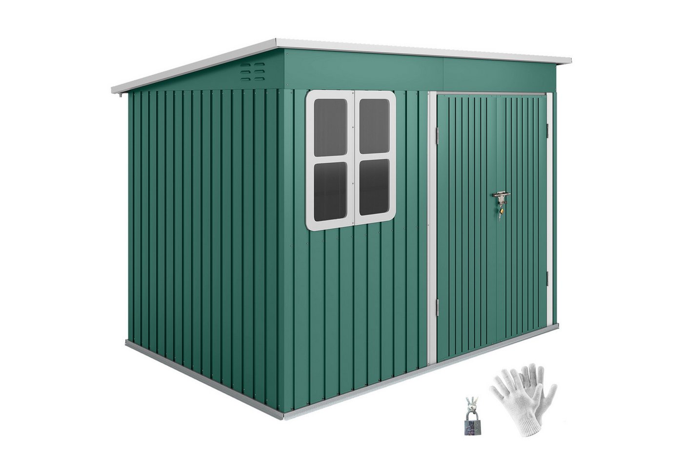 Outsunny Gerätehaus Metall 4,13 m² Geräteschuppen mit Fenster Pultdach, BxT: 260x177 cm, (4,13 m² Geräteschuppen, 2 St., wetterfest Gartenhaus), witterungsbestä – Bild 2 von 5