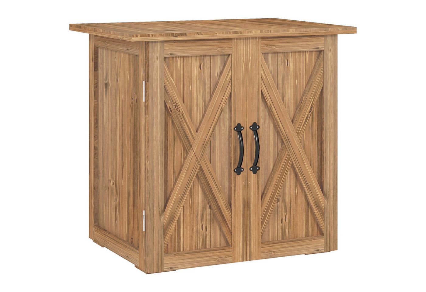 Outsunny Geräteschrank Holz, Geräteschuppen mit Doppeltür, 77 x 55 x 72 cm Braun (Kissenbox, 1-St., Gartenbox) für Garten, Balkon, n – Bild 2 von 5