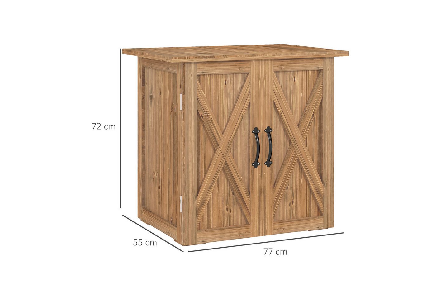 Outsunny Geräteschrank Holz, Geräteschuppen mit Doppeltür, 77 x 55 x 72 cm Braun (Kissenbox, 1-St., Gartenbox) für Garten, Balkon, n – Bild 3 von 5