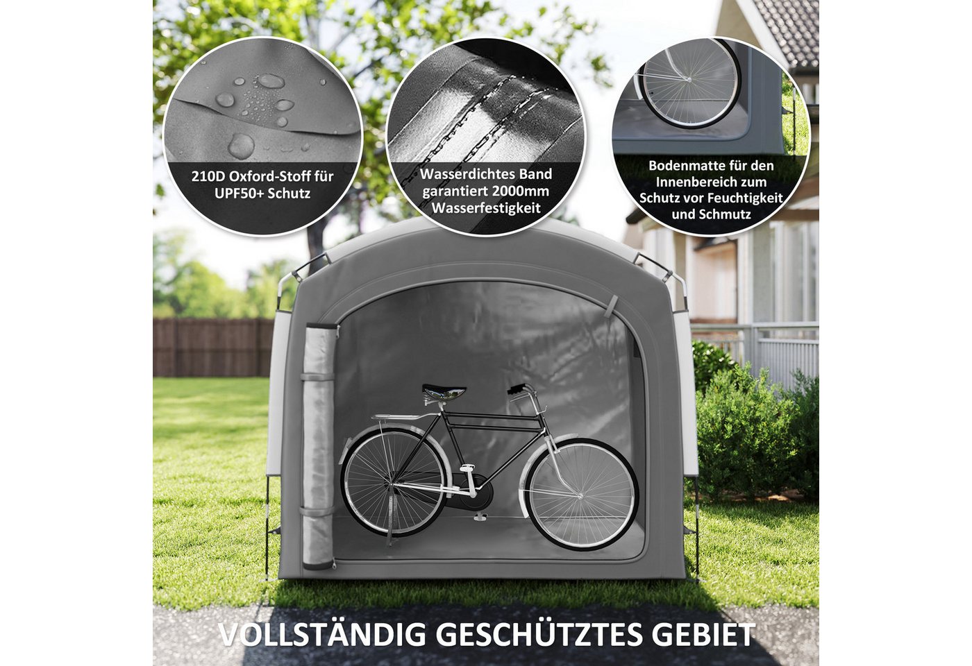 Outsunny Gerätezelt Wasserdicht, mit Silberbeschichtung, Reißverschlusstür, Personen: 4 (UPF 50+ Tragbar Fahrradgarage, 1 tlg., Fahrradzelt für 3-4 Fahrräder),  – Bild 5 von 5
