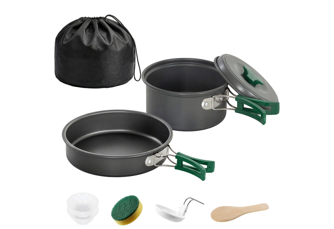 Outsunny Geschirr-Set Kochgeschirr Set, schnell erhitzend Kochtopf Set für 2 Personen (8-tlg), 2 Personen, Aluminium, Metall, für Outdoor Wandern Picknick BBQ G – Bild 2 von 5