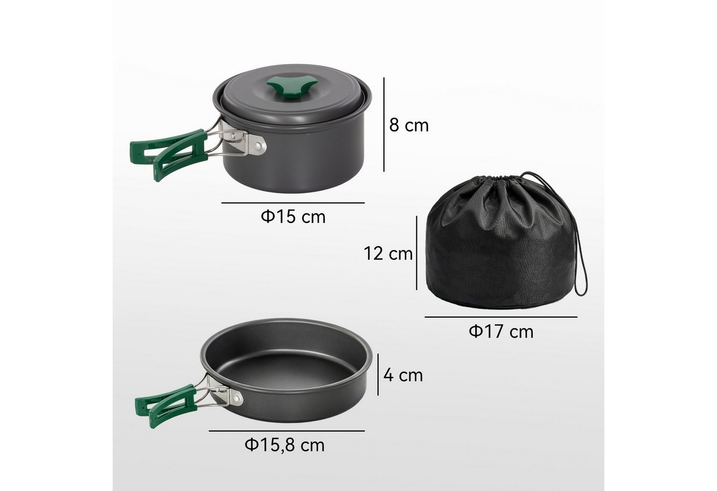 Outsunny Geschirr-Set Kochgeschirr Set, schnell erhitzend Kochtopf Set für 2 Personen (8-tlg), 2 Personen, Aluminium, Metall, für Outdoor Wandern Picknick BBQ G – Bild 3 von 5