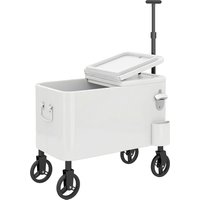 Outsunny Getränkekühlwagen 56 L mit Rollen, Getränkewagen mit verstellbarem Griff, Flaschenöffner, Kronkorkensammler, Ablauf und Griff, Kühltisch Garten Außenbe