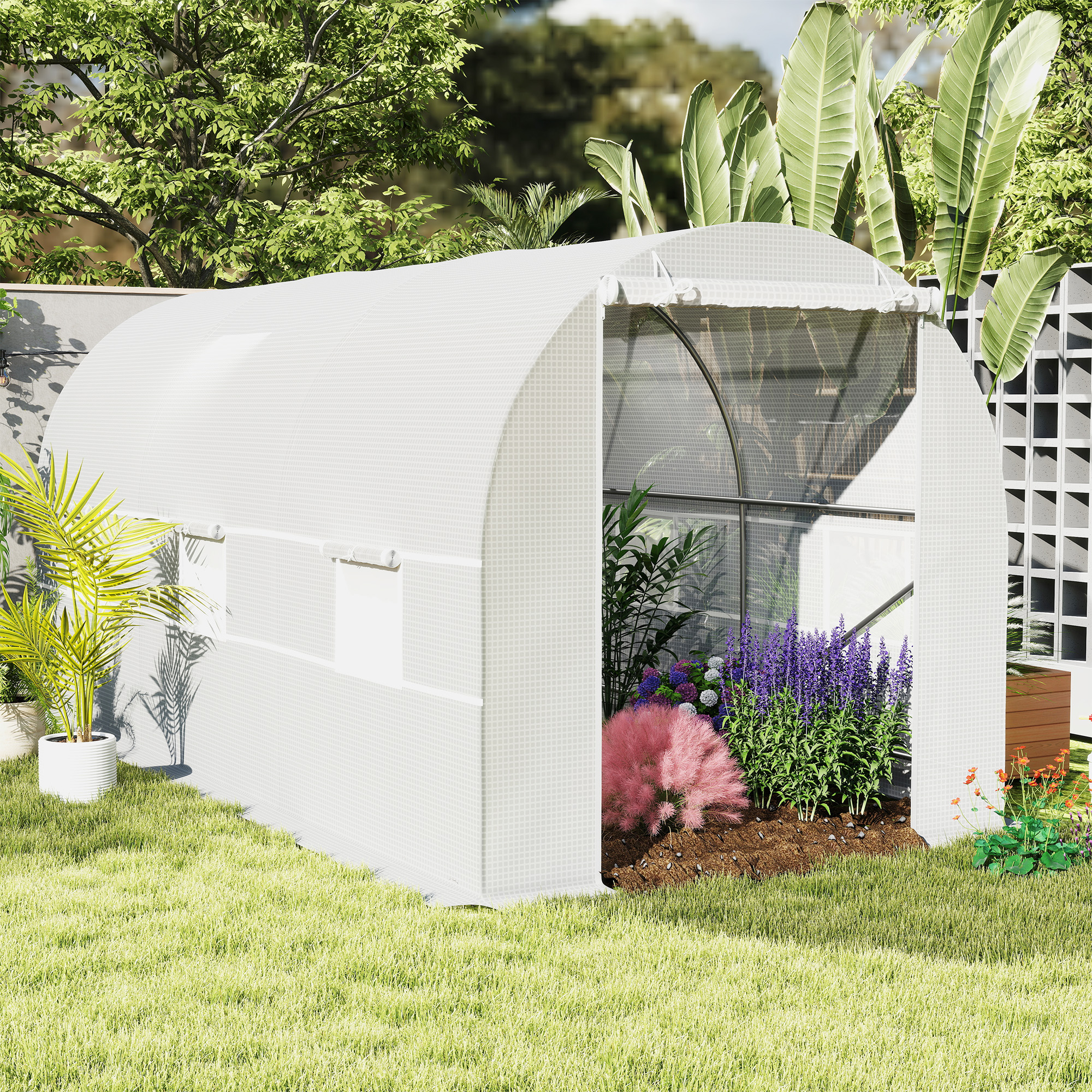 Outsunny Gewächshaus 2 x 4 m, stabiles Foliengewächshaus, Gewächshausfolie UV beständig, Weiß Aosom.de – Bild 2 von 2