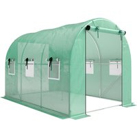 Outsunny Gewächshaus 3 x 2 x 2 m Foliengewächshaus mit Rollbar 2 Reißverschlusstür & 6 Netzfenster Stützstangen Verlängerte Kanten, UV-beständig Folientunnel, W