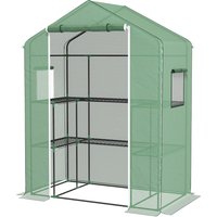 Outsunny Gewächshaus mit 1 Tür, 2 Fenstern und 2 U-förmigen Regalen für Gemüse Pflanzen Blumen PE-Abdeckung 140x73x190 cm Grün Aosom