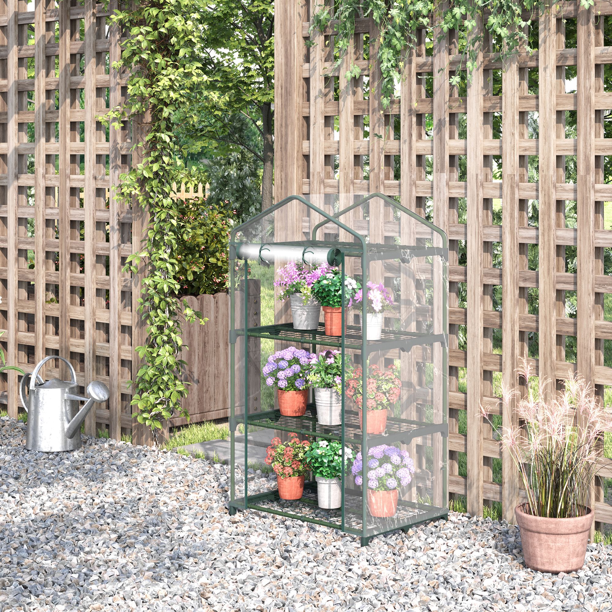 Outsunny Gewächshaus mit Regale, winterfest Foliengewächshaus Treibhaus für Balkon, Garten, Tomatenhaus 69 x 49 x 125 cm, Tomatengewächshaus für Tomaten, Gemüse – Bild 2 von 2