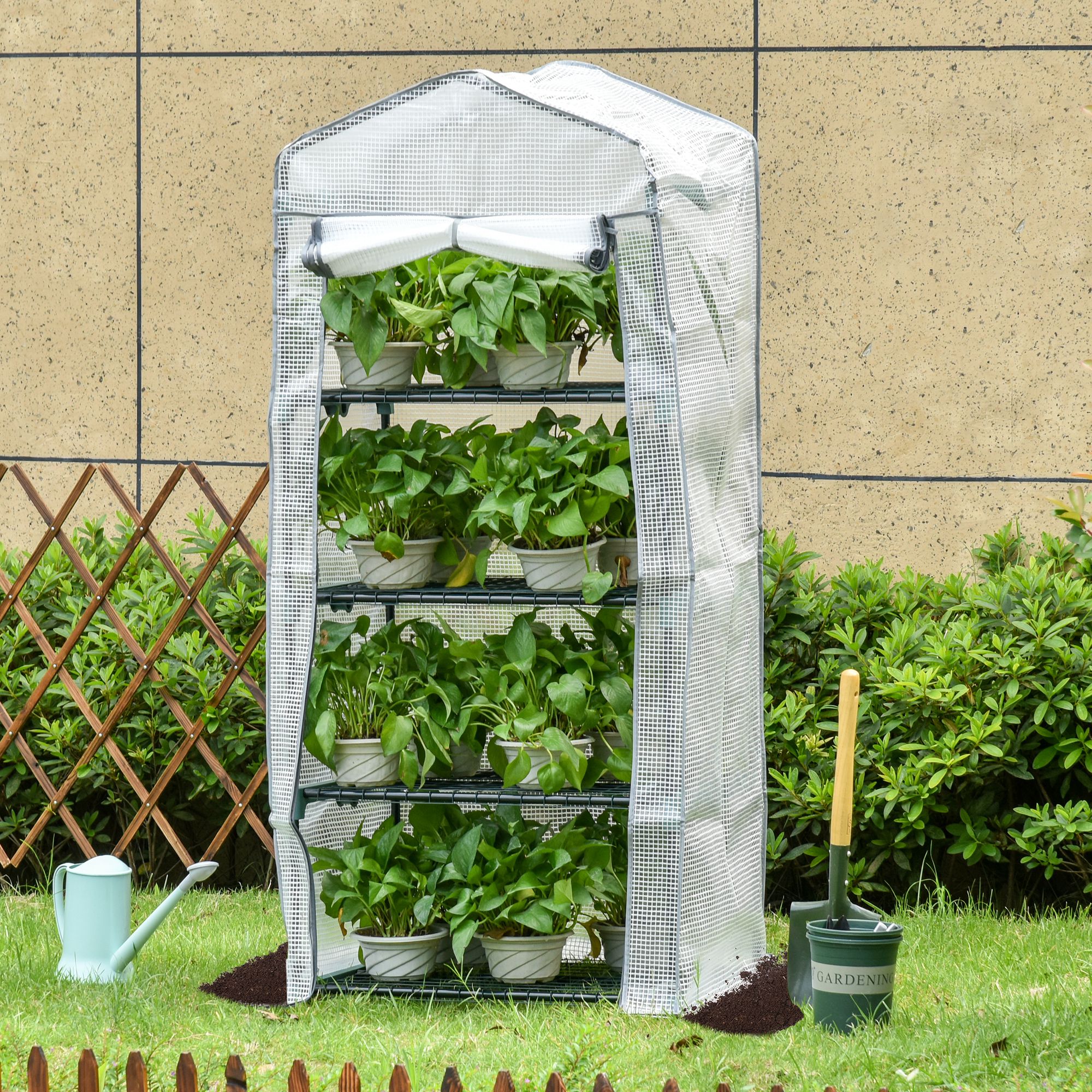 Outsunny Gewächshaus mit Regale, Foliengewächshaus mit Rolltor, winterfest Treibhaus Tomatenhaus für Balkon, Garten, 70 x 50 x 160 cm, Tomatengewächshaus für To – Bild 2 von 2