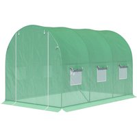 Outsunny Gewächshaus Tunnel Gartenfläche 6 m² 3L x 2B x 2H m Verstärkter Rohrrahmen Reißverschlusstür 6 aufrollbare Fenster Grün Aosom