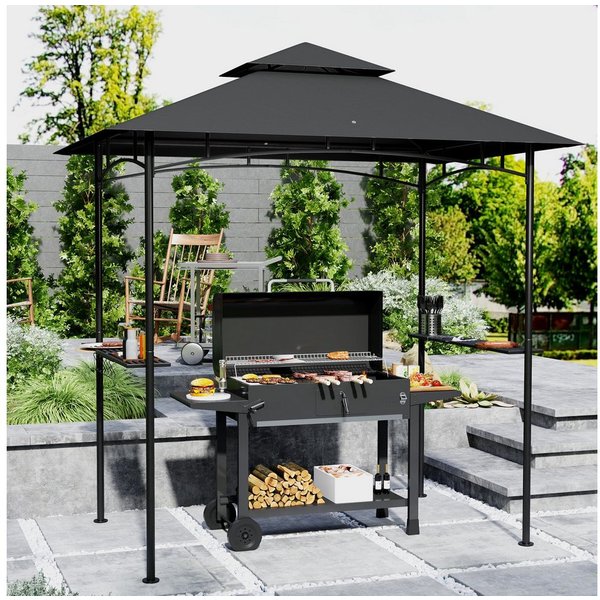 Outsunny Grillpavillon Gartenpavillon wasserabweisend flammhemmend, Gartenlauben mit LED, mit 0 Seitenteilen, (wasserabweisend flammhemmend Gartenpavillon, Gart