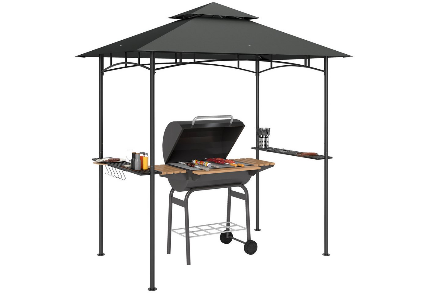 Outsunny Grillpavillon Gartenpavillon wasserabweisend flammhemmend, Gartenlauben mit LED, mit 0 Seitenteilen, (wasserabweisend flammhemmend Gartenpavillon, Gart – Bild 2 von 5