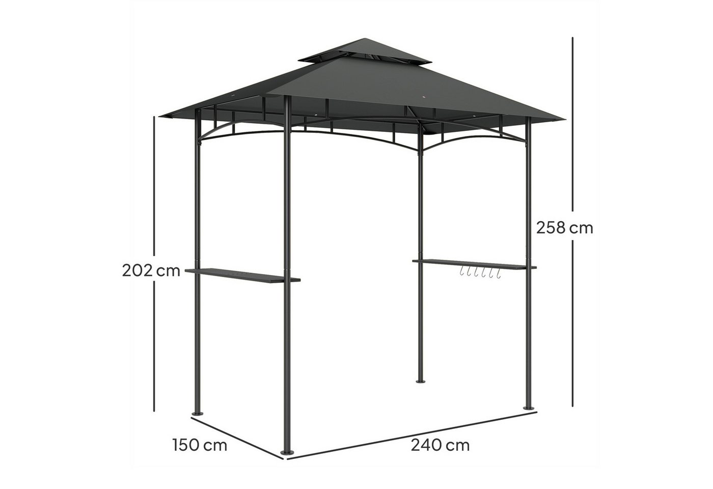 Outsunny Grillpavillon Gartenpavillon wasserabweisend flammhemmend, Gartenlauben mit LED, mit 0 Seitenteilen, (wasserabweisend flammhemmend Gartenpavillon, Gart – Bild 3 von 5