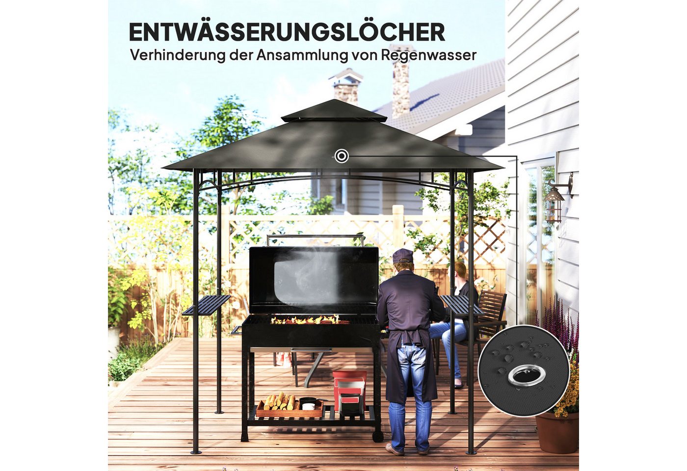 Outsunny Grillpavillon Gartenpavillon wasserabweisend flammhemmend, Gartenlauben mit LED, mit 0 Seitenteilen, (wasserabweisend flammhemmend Gartenpavillon, Gart – Bild 5 von 5