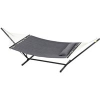 Outsunny Hängematte mit Gestell für den Garten, integriertem Kissen und Sicherheitsseilen, Hängematte aus Baumwolle, Polyester und Stahl, Tragkraft bis zu 150 k