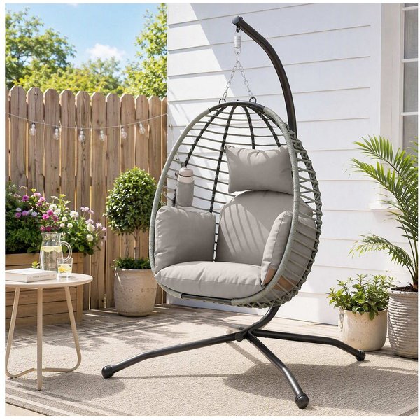 Outsunny Hängesessel Hängeschaukel mit waschbarem Sitz, Hängematte, Indoor Outdoor (Korbsessel, 1-St., Schaukelsessel), für Garten, Wohnzimmer, bis 120 kg Belas