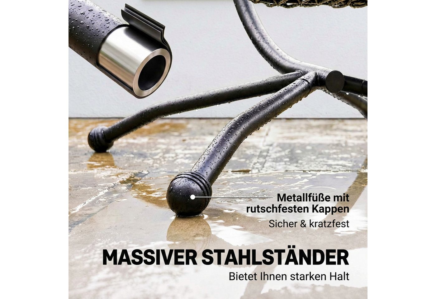 Outsunny Hängesessel Hängeschaukel mit waschbarem Sitz, Hängematte, Indoor Outdoor (Korbsessel, 1-St., Schaukelsessel), für Garten, Wohnzimmer, bis 120 kg Belas – Bild 4 von 5