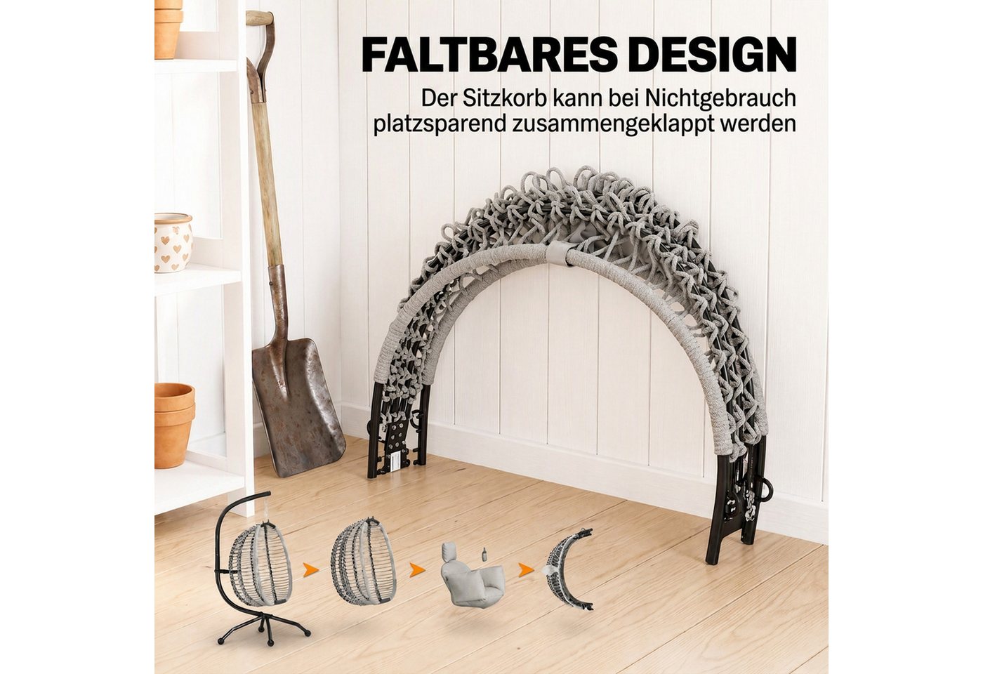 Outsunny Hängesessel Hängeschaukel mit waschbarem Sitz, Hängematte, Indoor Outdoor (Korbsessel, 1-St., Schaukelsessel), für Garten, Wohnzimmer, bis 120 kg Belas – Bild 5 von 5