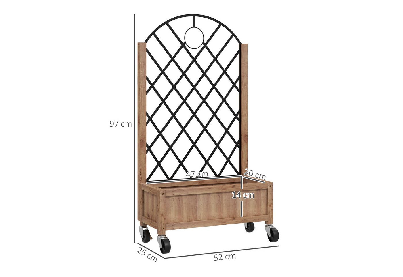 Outsunny Hochbeet 2er Set, mit Rolle, Rankgitter, aus Holz (Pflanzkasten, 2 St., Spalier Pflanzkübel), 52x25x97cm, für Garten, Balkon, für Kletterpflanzen Korbp – Bild 3 von 5