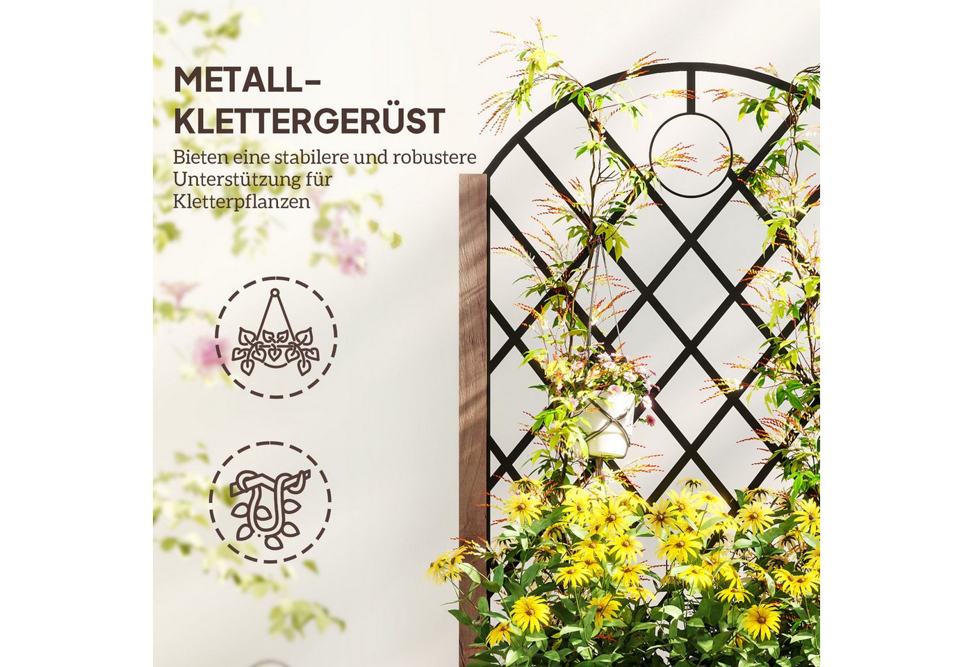 Outsunny Hochbeet 2er Set, mit Rolle, Rankgitter, aus Holz (Pflanzkasten, 2 St., Spalier Pflanzkübel), 52x25x97cm, für Garten, Balkon, für Kletterpflanzen Korbp – Bild 4 von 5