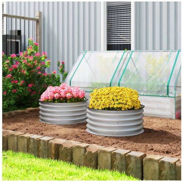 Outsunny Hochbeet aus Metall, 2er Set Blumenkasten, Kräuterbeet, 60 x 60 x 30 cm (Pflanzenbeet, 2 St., Gartenbeet), für Garten, Balkon, Silber
