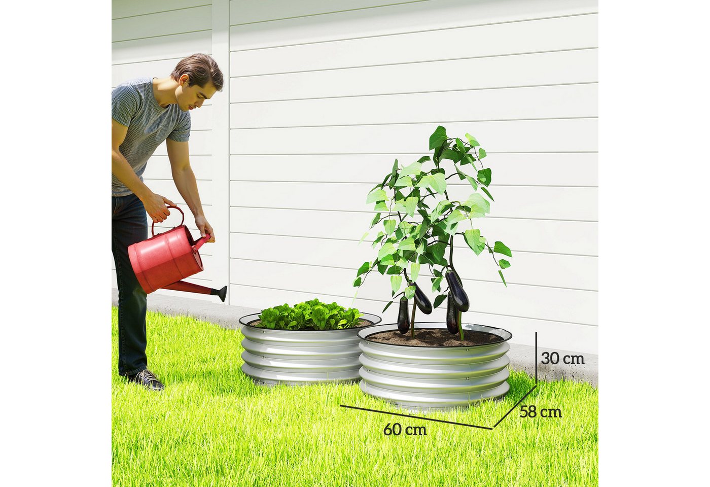 Outsunny Hochbeet aus Metall, 2er Set Blumenkasten, Kräuterbeet, 60 x 60 x 30 cm (Pflanzenbeet, 2 St., Gartenbeet), für Garten, Balkon, Silber – Bild 3 von 5