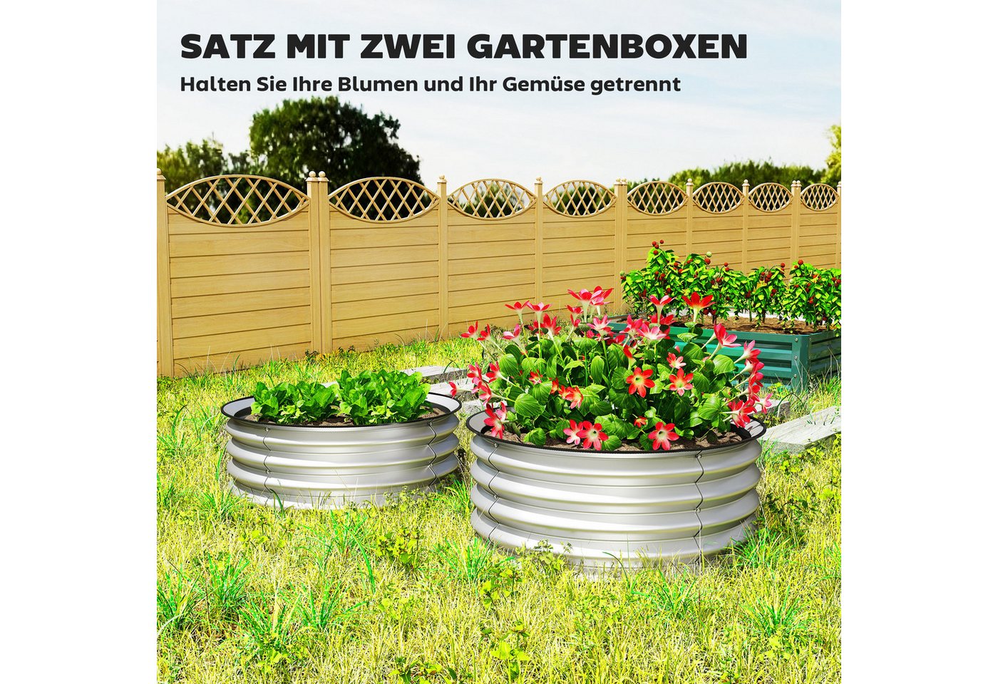 Outsunny Hochbeet aus Metall, 2er Set Blumenkasten, Kräuterbeet, 60 x 60 x 30 cm (Pflanzenbeet, 2 St., Gartenbeet), für Garten, Balkon, Silber – Bild 4 von 5