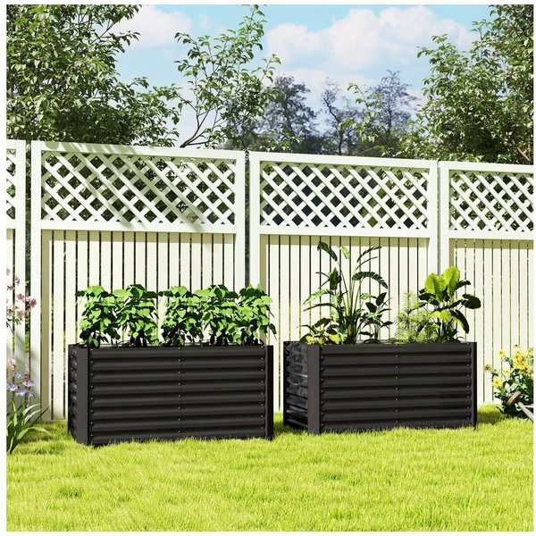 Outsunny Hochbeet Blumenhochbeet witterungsbeständig Pflanzbeet verzinkter Stahl (Pflanzkasten, 1 St., Gemüsebeet), für Terrasse & Garten, 120 x 60 x 60 cm