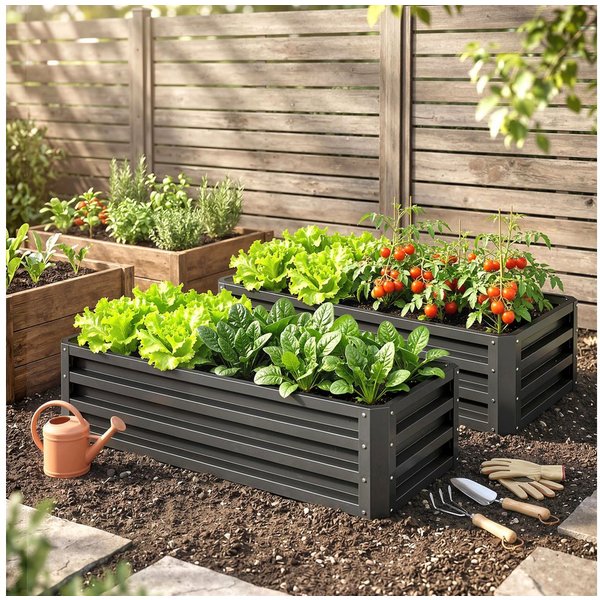 Outsunny Hochbeet Frühbeet, Gartenbeet, Pflanzkübel, Pflanzkasten Verzinkter Stahl (witterungsbeständig Pflanzbeet, 2 St., Blumenhochbeet), für Terrasse & Garte